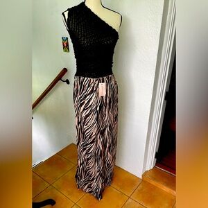 NWT Philosophy‎ Brown/Tan/Black Zebra Primt Satiny/PolyElastic Waistband size M